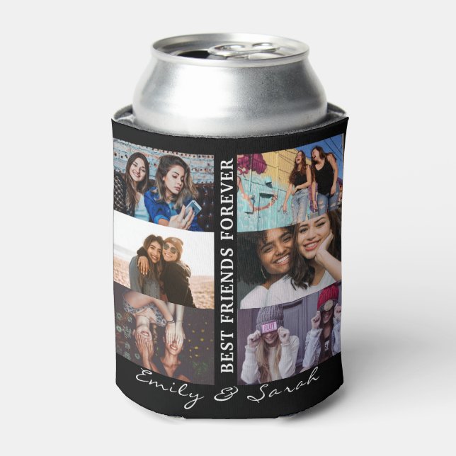 Best Friend Forever Custom 6 Photo collage & Name Can Cooler (Can Front)