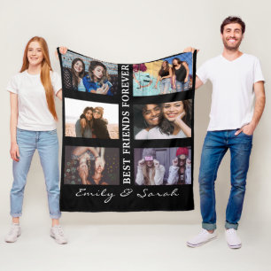 Best Friend Forever Custom 6 Photo collage & Name Fleece Blanket