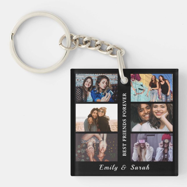 Best Friend Forever Custom 6 Photo collage & Name  Keychain (Front)