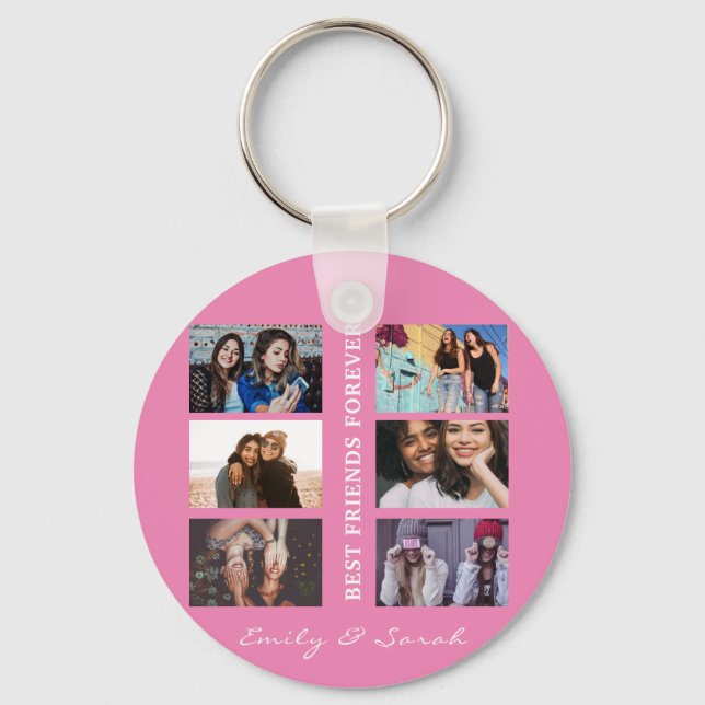 Best Friend Forever Custom 6 Photo collage & Name  Keychain (Front)