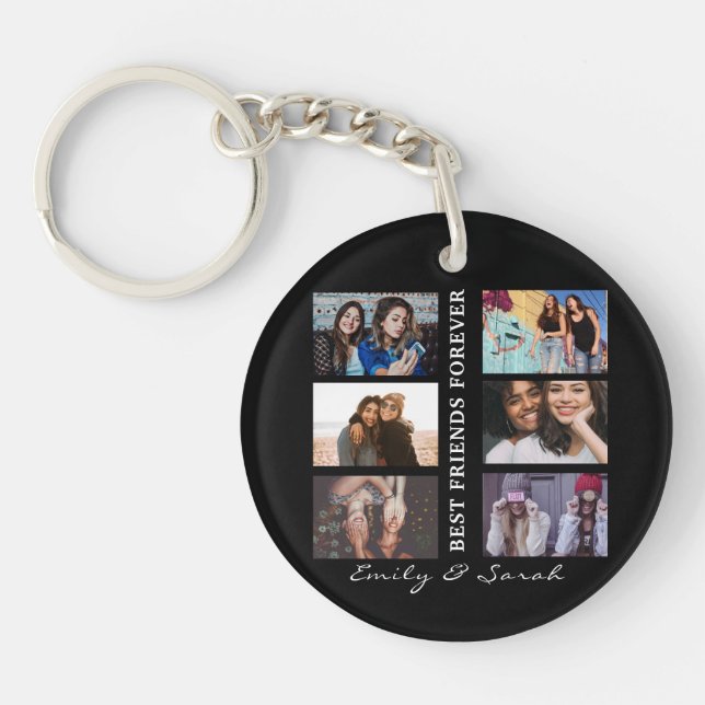 Best Friend Forever Custom 6 Photo collage & Name  Keychain (Front)