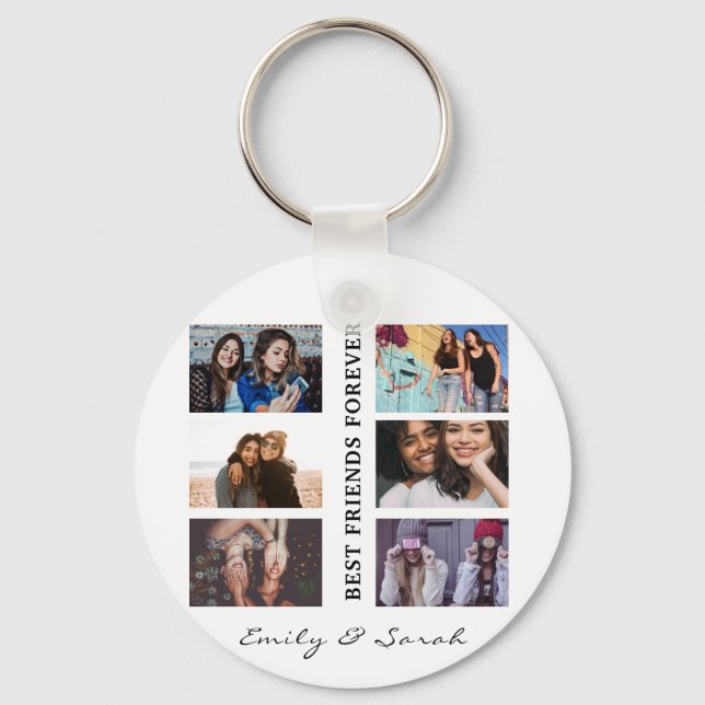 Best Friend Forever Custom 6 Photo collage & Name  Keychain (Front)