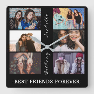 Best Friend Forever Custom 6 Photo collage & Name Square Wall Clock