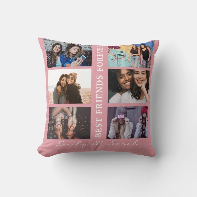 Best Friend Forever Custom 6 Photo collage & Name Throw Pillow (Front)