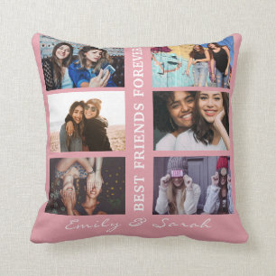 Best Friend Forever Custom 6 Photo collage & Name Throw Pillow