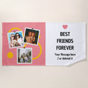 Best Friend Forever, personalized 3 Photo Collage Beach Towel