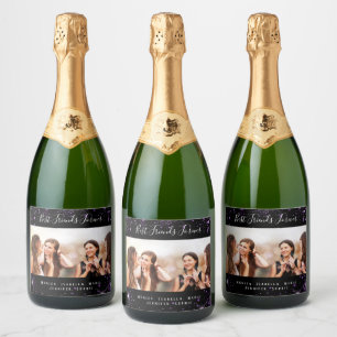 Best friend forever photo black purple glitter sparkling wine label
