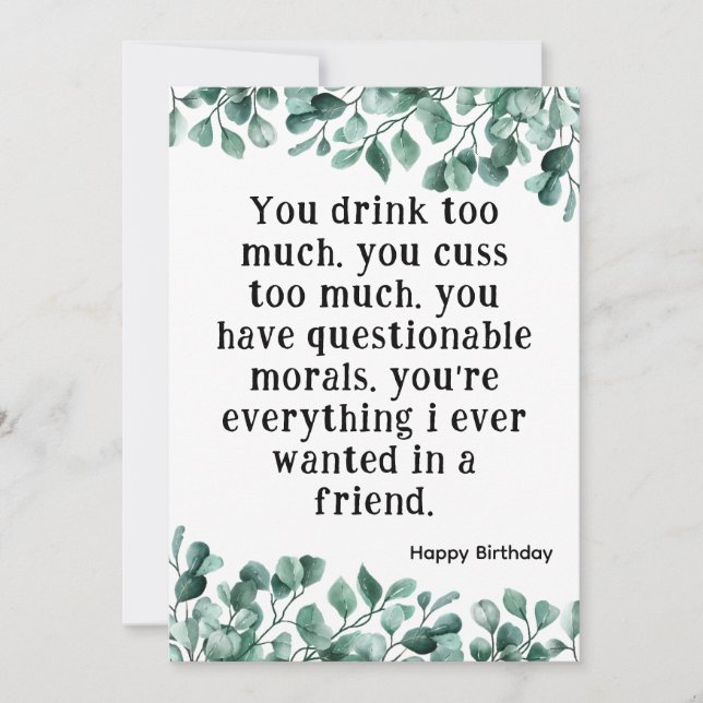 Best Friend Funny Happy Birthday Card Eucalyptus (Front)