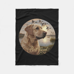 Best Friend Hunting Yellow Labrador Dog With Ducks Fleece Blanket