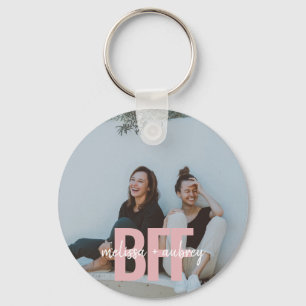 Best Friend Modern Brush Script Name Photo Keychain