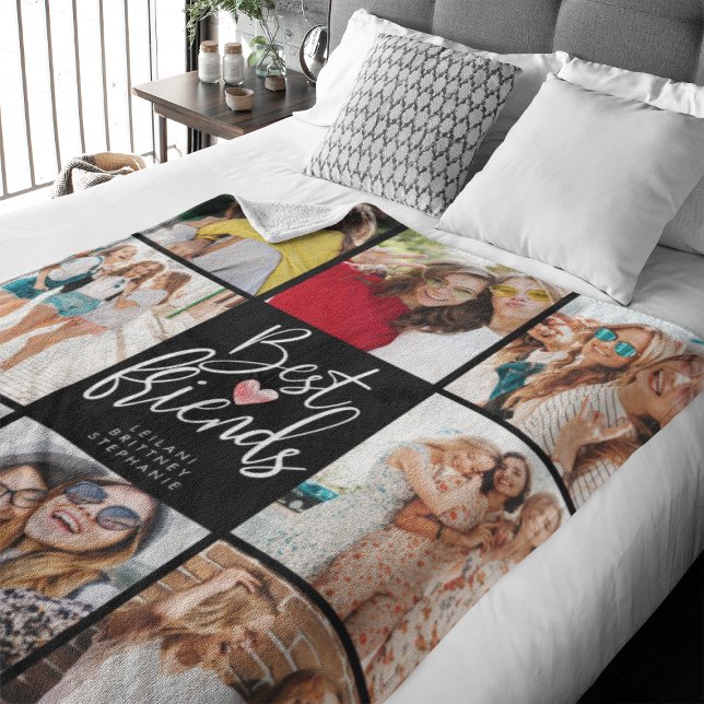 Best Friend Photo Collage Black Fleece Blanket (Perfect fleece blanket to celebrate your friendship and you can buy multiples for your friends)