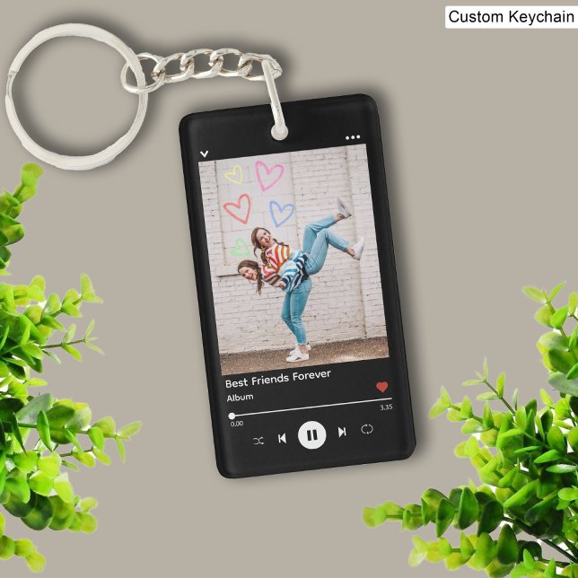 Best Friend Photo & Name Music Player Black Keychain (Best Friend Photo & Name Music Player Black Keychain)