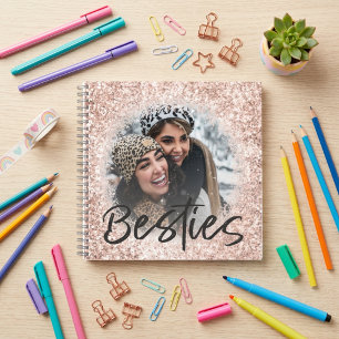 Best Friend Pink Glitter Bestie Photo Keepsake Notebook