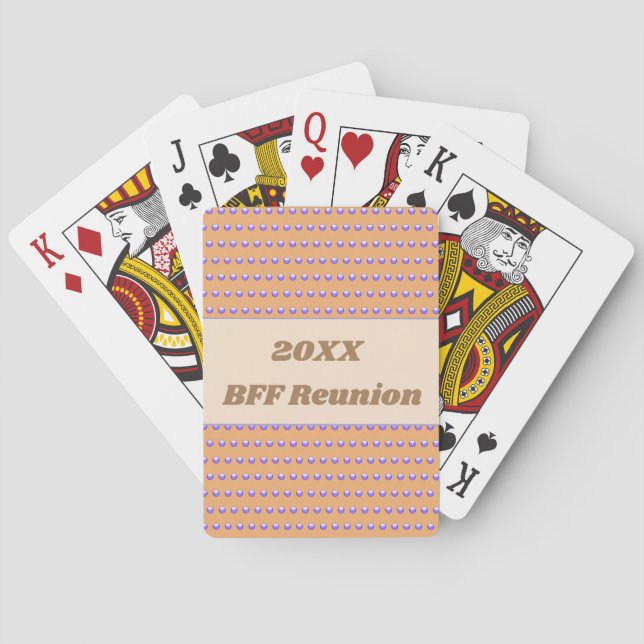 Best Friend Reunion Blue Peach Polka Dot BFF Playing Cards (Back)