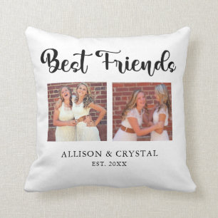 Best Friends 2 photo Collage Hand Lettering Script Throw Pillow