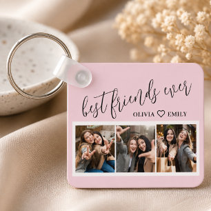Best Friends 3 Photo Collage Keepsake Blush Pink Keychain