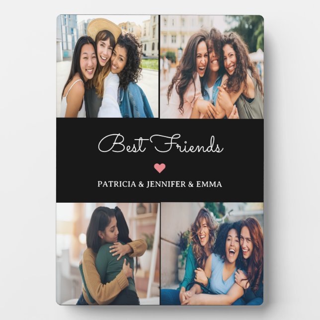 Best Friends 4 Collage Photo & Custom Script Black Plaque (Front)