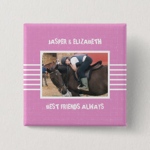 Best friends always horse photo white and pink 2 inch square button
