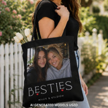 Best Friends Bestie Heart Typography Black Photo