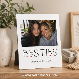 Best Friends Bestie Heart Typography Photo Plaque