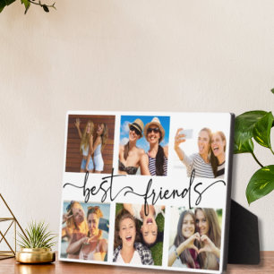 Best Friends Bestie Photo Collage Trendy Script Plaque