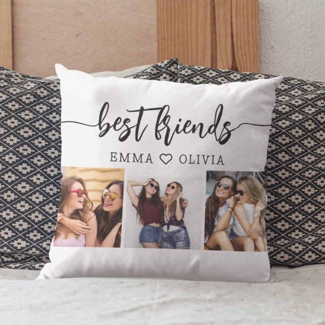 Best Friends Besties 3 Photo Collage Keepsake Throw Pillow (Creator Uploaded)