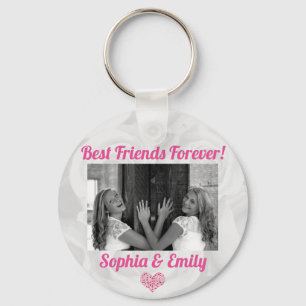 Best Friends Besties BFF Add Photo Names Cute Pink Keychain