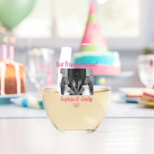 Best Friends Besties BFF Add Photo Names Cute Pink Stemless Wine Glass