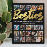 Best Friends | Besties Photo Collage Plaque<br><div class="desc">Personalized best friends fleecy picture plaque featuring a trendy black background that can be changed to any colour,  the word "besties" in a faux gold foil script font,  a friendship quote,  your names,  and a 20 square photo collage template for you to customize to your own.</div>