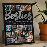 Best Friends | Besties Photo Collage Plaque<br><div class="desc">Personalized best friends picture plaque featuring a trendy black background that can be changed to any colour,  the word "besties" in a faux silver foil script font,  a friendship quote,  your names,  and a 20 square photo collage template for you to customize to your own.</div>