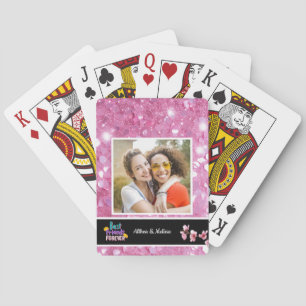 Best Friends Besties Pink Customizable Photo Playing Cards