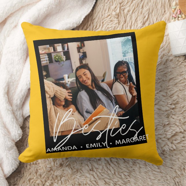 Best Friends Besties Text Overlay Script Chic Thro Throw Pillow (Blanket)