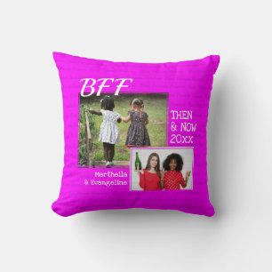 BEST FRIENDS BFF 2 PHOTO Memory Keepsake Pink Throw Pillow