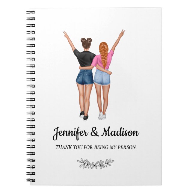 Best Friends BFF Besties Friendship Custom Name Notebook (Front)