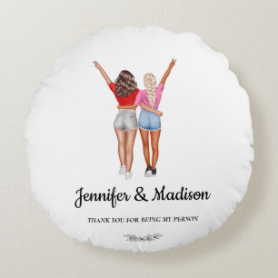 Best Friends BFF Besties Friendship Custom Name Round Pillow