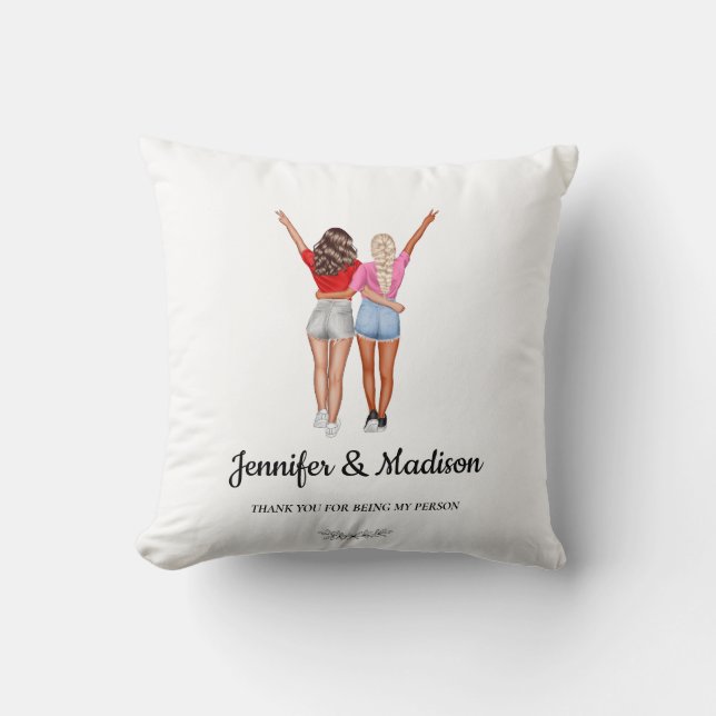 Best Friends BFF Besties Friendship Custom Name Throw Pillow (Front)