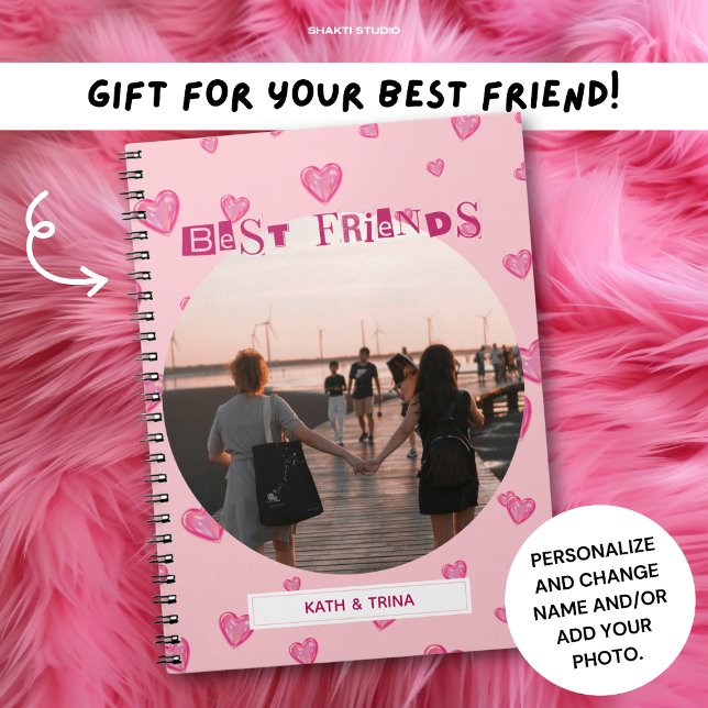 Best Friends BFF Gift Cute Pink Hearts  Photo Notebook (Creator Uploaded)