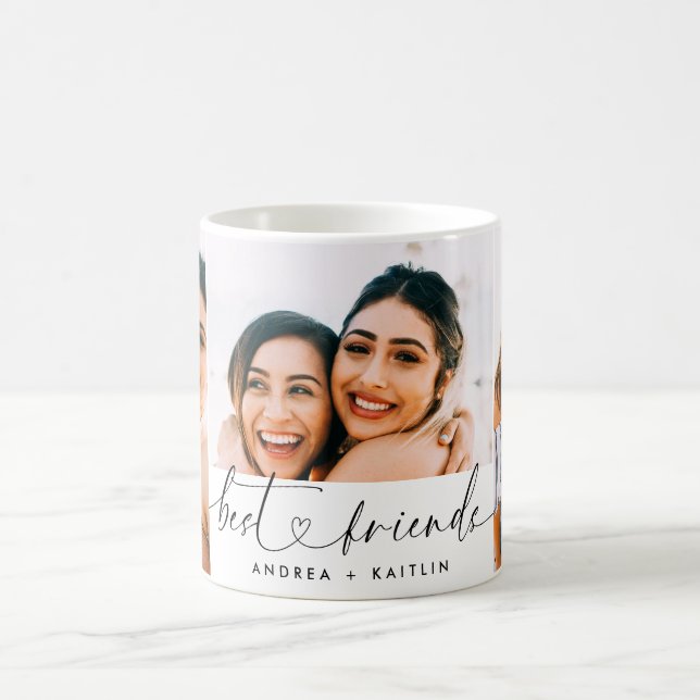 Best Friends BFF Modern Elegant Heart Script Photo Coffee Mug (Center)