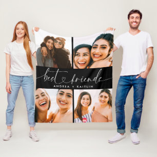 Best Friends BFF Modern Elegant Heart Script Photo Fleece Blanket