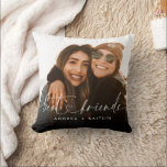 Best Friends BFF Modern Elegant Heart Script Photo Throw Pillow<br><div class="desc">Gift your bestfriends something memorable, unique and beautiful like this photo keepsake keychain with a modern elegant script lettering of "bestfriends" with a cute little heart on the centre. A stylish and chic customized gift for BFFs. (Placement photo by Omar Lopez on Unsplash. Kindly replace it with your own.)</div>