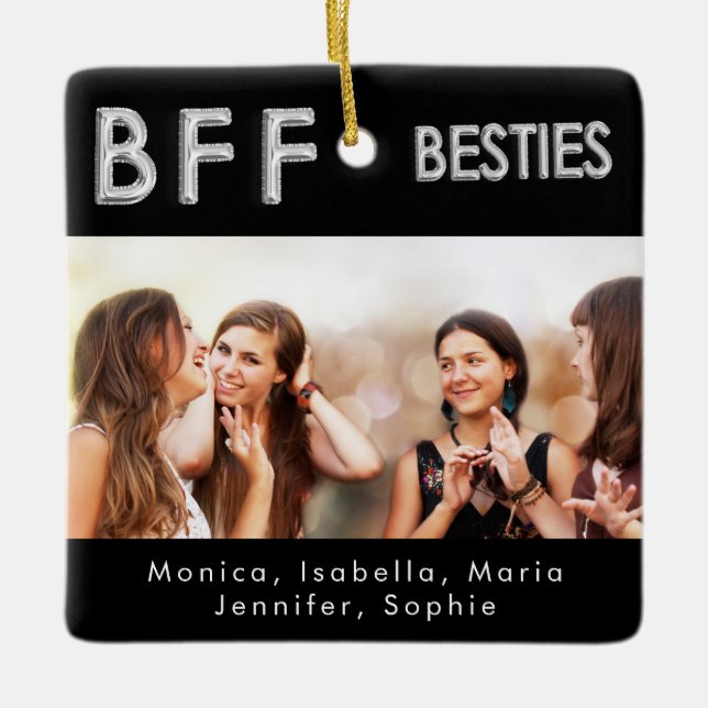 Best friends black silver besties photo ceramic ornament (Front)