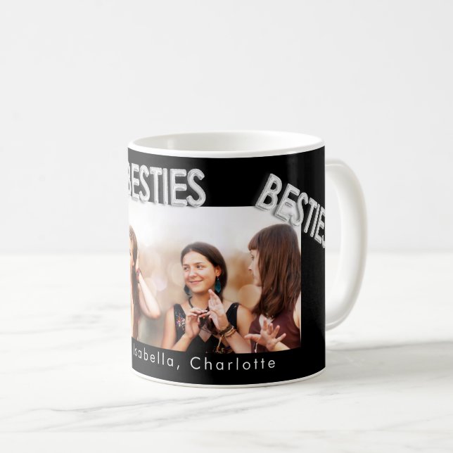 Best friends black silver besties photo coffee mug (Front Right)