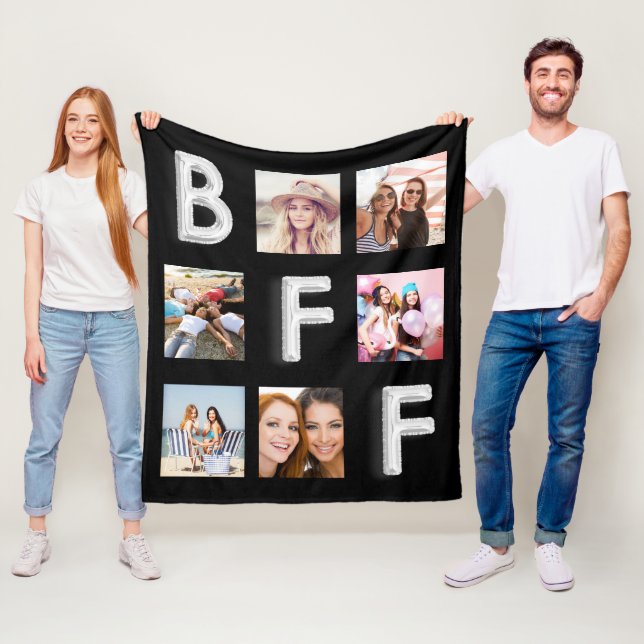Best Friends black silver photo collage Fleece Blanket (In Situ)