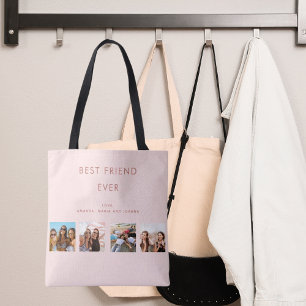 Best friends blush rose gold photo collage tote bag