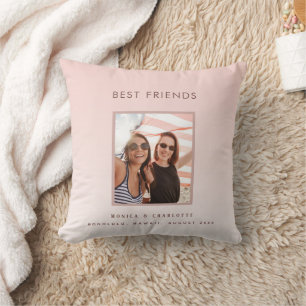 Best friends blush rose gold photo names vacation throw pillow