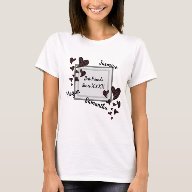 Best Friends Bright Red Heart Long Friendship T-Shirt (Front)