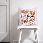 Best Friends | Casual Script and Multi Photo Grid Throw Pillow<br><div class="desc">This ultra modern pink pillow is the perfect gift for your best friend! There is room for four of your favourite personal photos on the back, plus casual script typography that says "best friends" and a cute heart. The back features one large photo. Add your name and the year for...</div>
