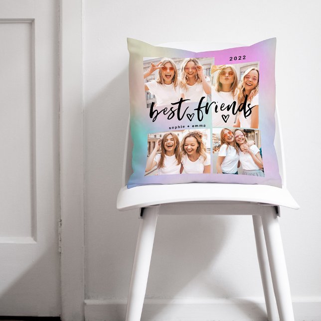 Best Friends | Casual Script and Multi Photo Grid Throw Pillow (Creator Uploaded)