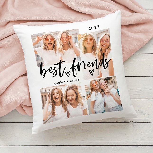 Best Friends | Casual Script and Multi Photo Grid Throw Pillow (Creator Uploaded)
