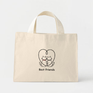 Best Friends Cats Heart Tail Mini Tote Bag